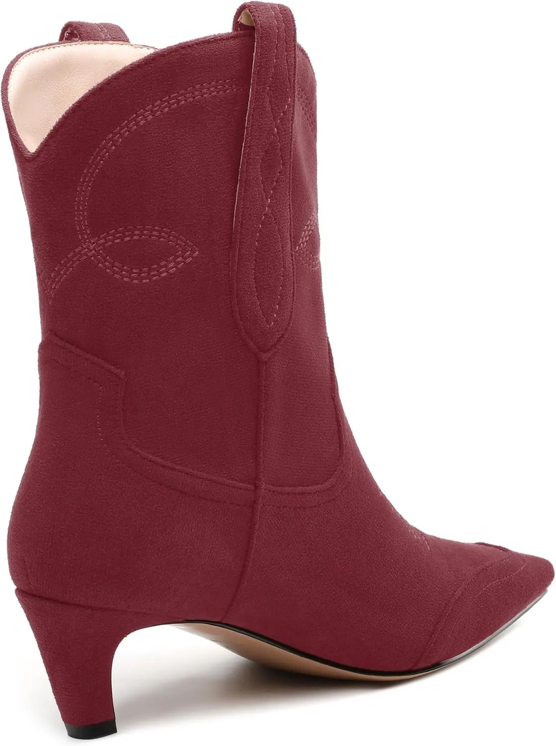 WAYDERNS Women's Cowboy Ankle Boots Western Low Kitten Heel Square Toe 2 Inch Short Booties Comfortable Casual Prom Party Pull on Fall Winter Shoes