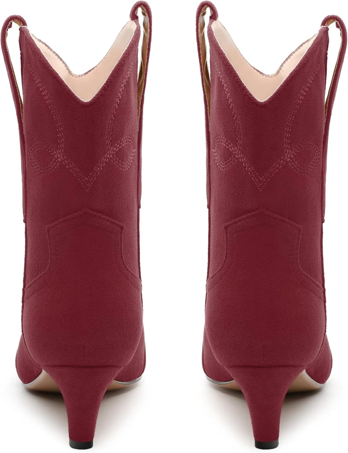 WAYDERNS Women's Cowboy Ankle Boots Western Low Kitten Heel Square Toe 2 Inch Short Booties Comfortable Casual Prom Party Pull on Fall Winter Shoes