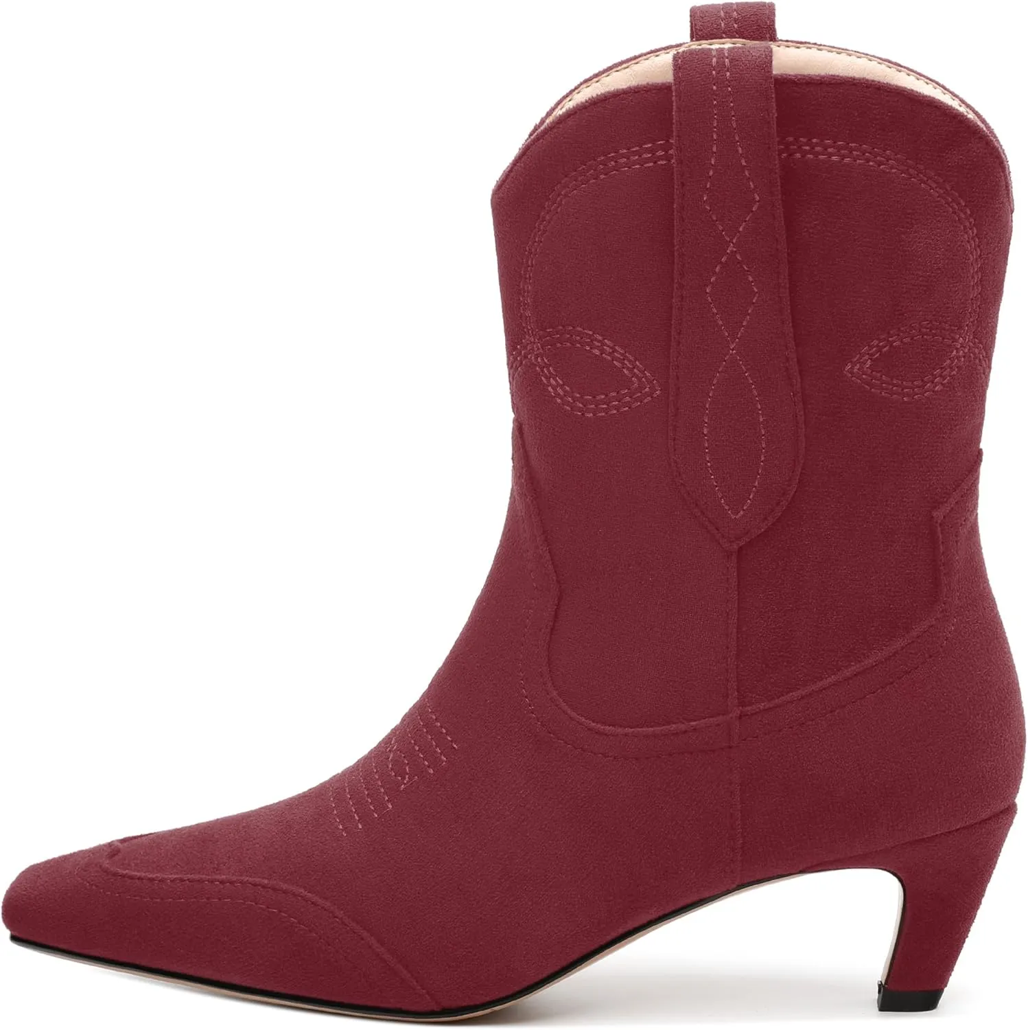 WAYDERNS Women's Cowboy Ankle Boots Western Low Kitten Heel Square Toe 2 Inch Short Booties Comfortable Casual Prom Party Pull on Fall Winter Shoes