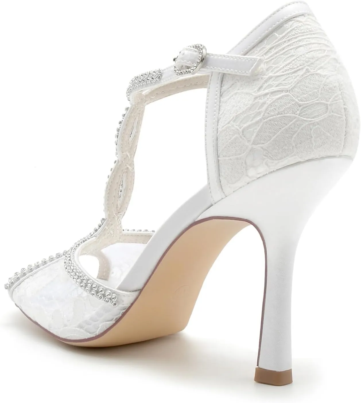 Wedding Bridal Shoes Women Lace Peep Toe High Heel Sandals Rhinestones Stiletto Heel Wedding Evening Dress Shoes 9.5Cm