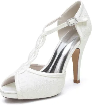 Wedding Bridal Shoes Women's Platform Stiletto Heels Shoes Bridal Lace Peep Toe Heels Sandals10cm Wedding Party Dress Pumps