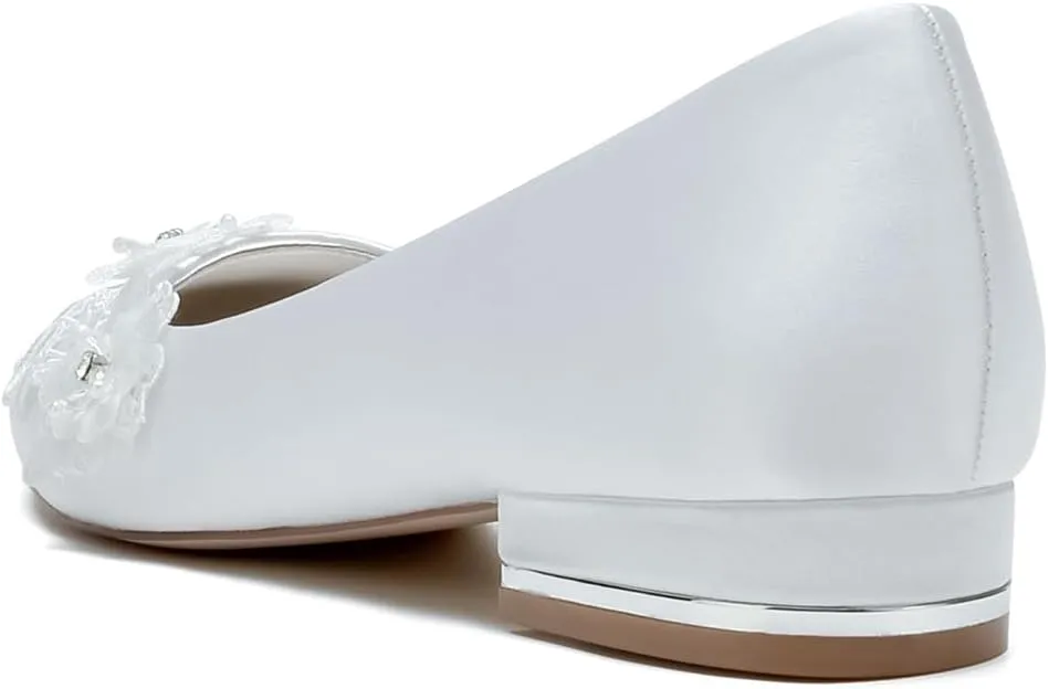 Wedding Dress Shoes for Bride Bridal Sandals Flat Low Block Heel Flats Round Toe Closed Toe Sandals Comfortable Walking