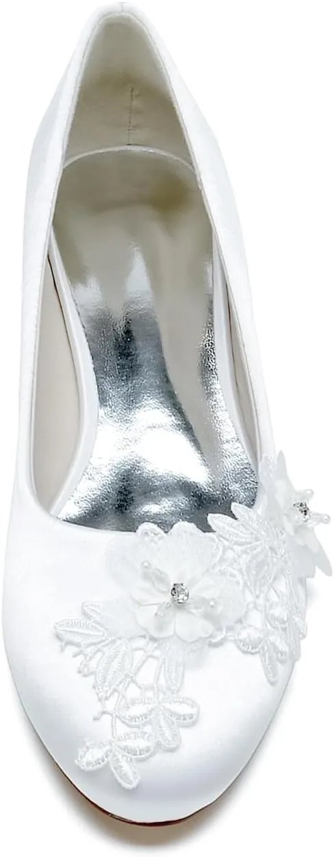 Wedding Dress Shoes for Bride Bridal Sandals Flat Low Block Heel Flats Round Toe Closed Toe Sandals Comfortable Walking