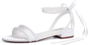 Wedding Flats Pearl Sandals Flat Wedding Shoes for Bride Open Toe Bridal Flats