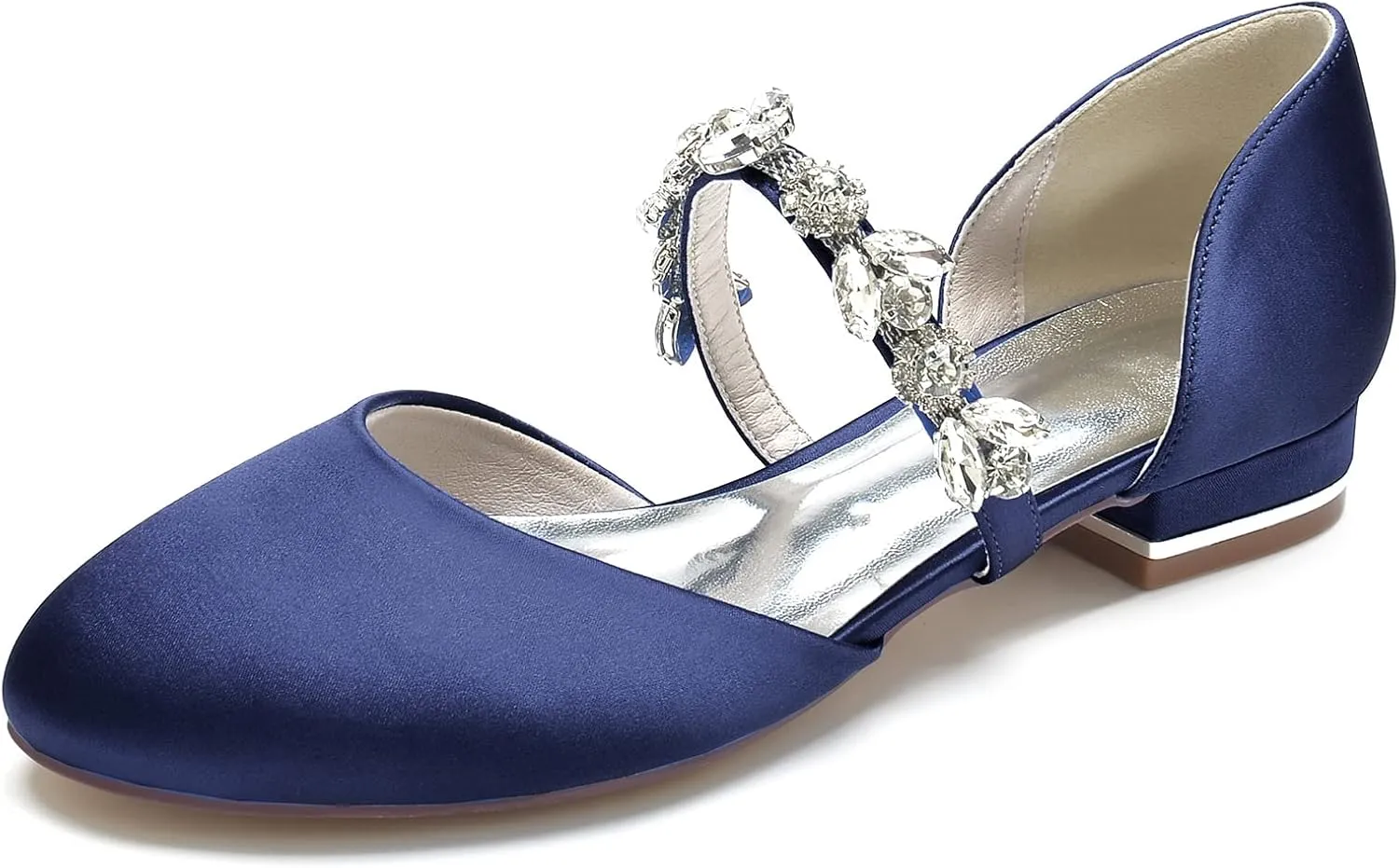 Wedding Shoes Flats Bride Satin Pearls Round Toe Flats Women Dress Shoes For/Engagement/Evening/Prom 2.5Cm