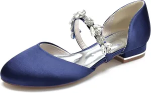 Wedding Shoes Flats Bride Satin Pearls Round Toe Flats Women Dress Shoes For/Engagement/Evening/Prom 2.5Cm