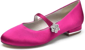 Wedding Shoes Women Round Toe Satin Flats Bridal Prom Evening Party Dress Flats 2.5Cm