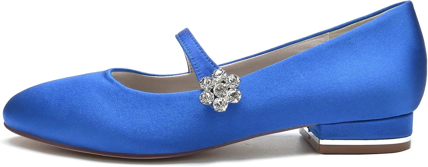 Wedding Shoes Women Round Toe Satin Flats Bridal Prom Evening Party Dress Flats 2.5Cm