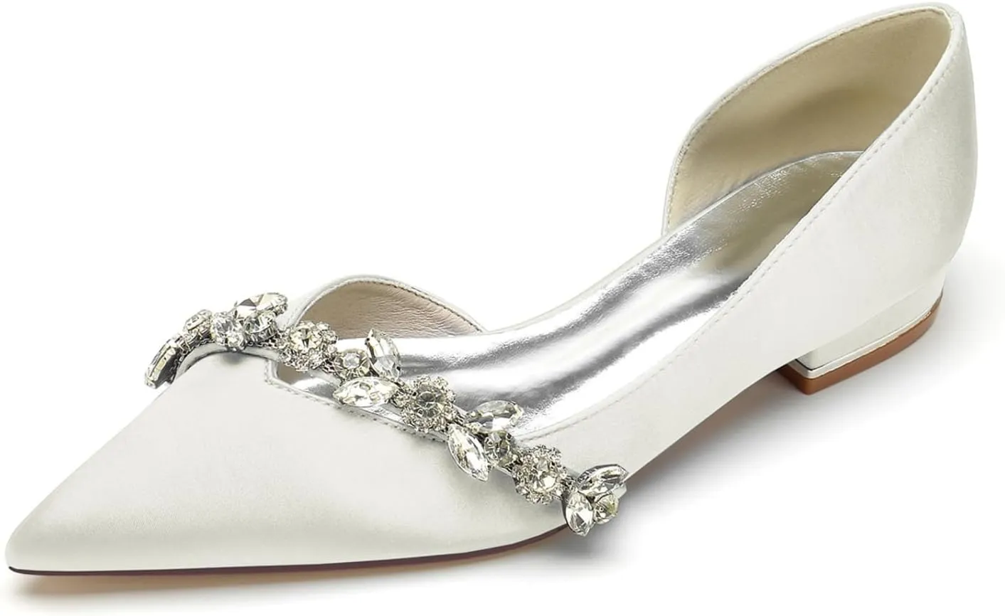 Wedding Shoes Women's Ballet Flats Satin Pointed Toe Slip on Flats Shoes Rhinestones Bride Women Shoes Dressy Comfort Loafers 2.5Cm