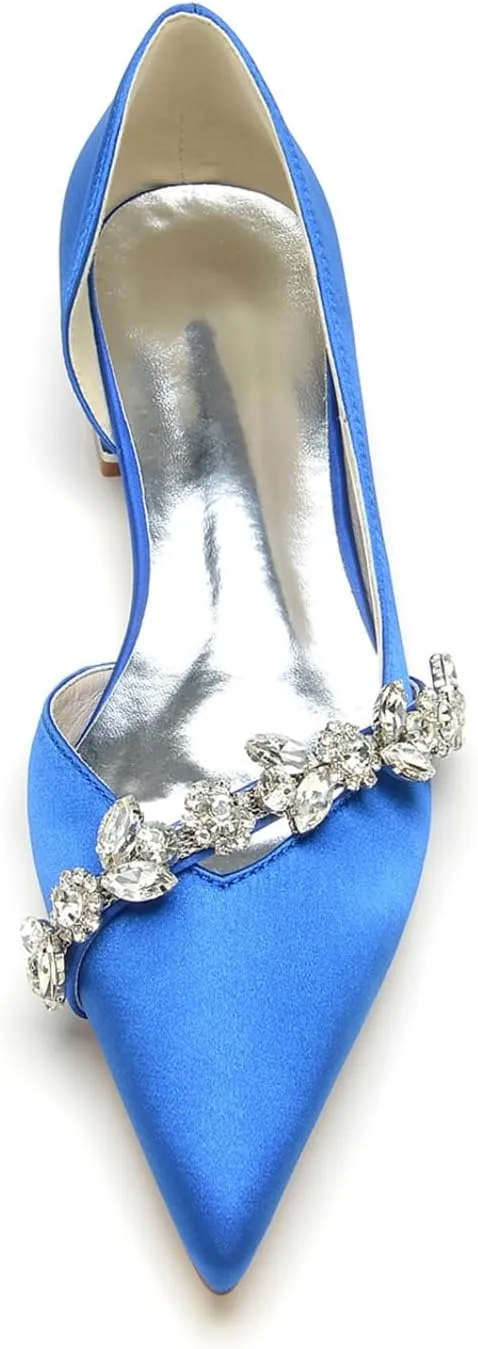 Wedding Shoes Women's Ballet Flats Satin Pointed Toe Slip on Flats Shoes Rhinestones Bride Women Shoes Dressy Comfort Loafers 2.5Cm