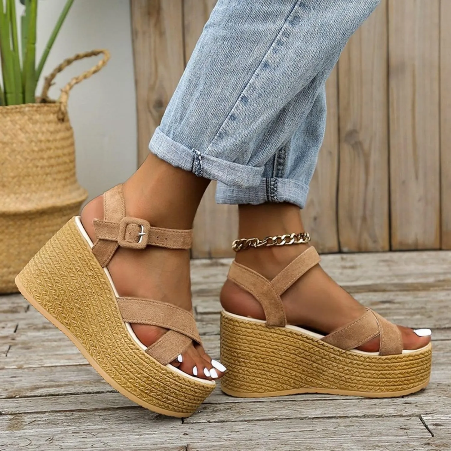 Wedge Sandals for Women Ankle Strap High Heel Platform Open Toe Walking Shoes Cross Band Comfort Wear Dressy Summer Wedges Casual Espadrille 2025 Fashion Breathable Comfortable Sandal