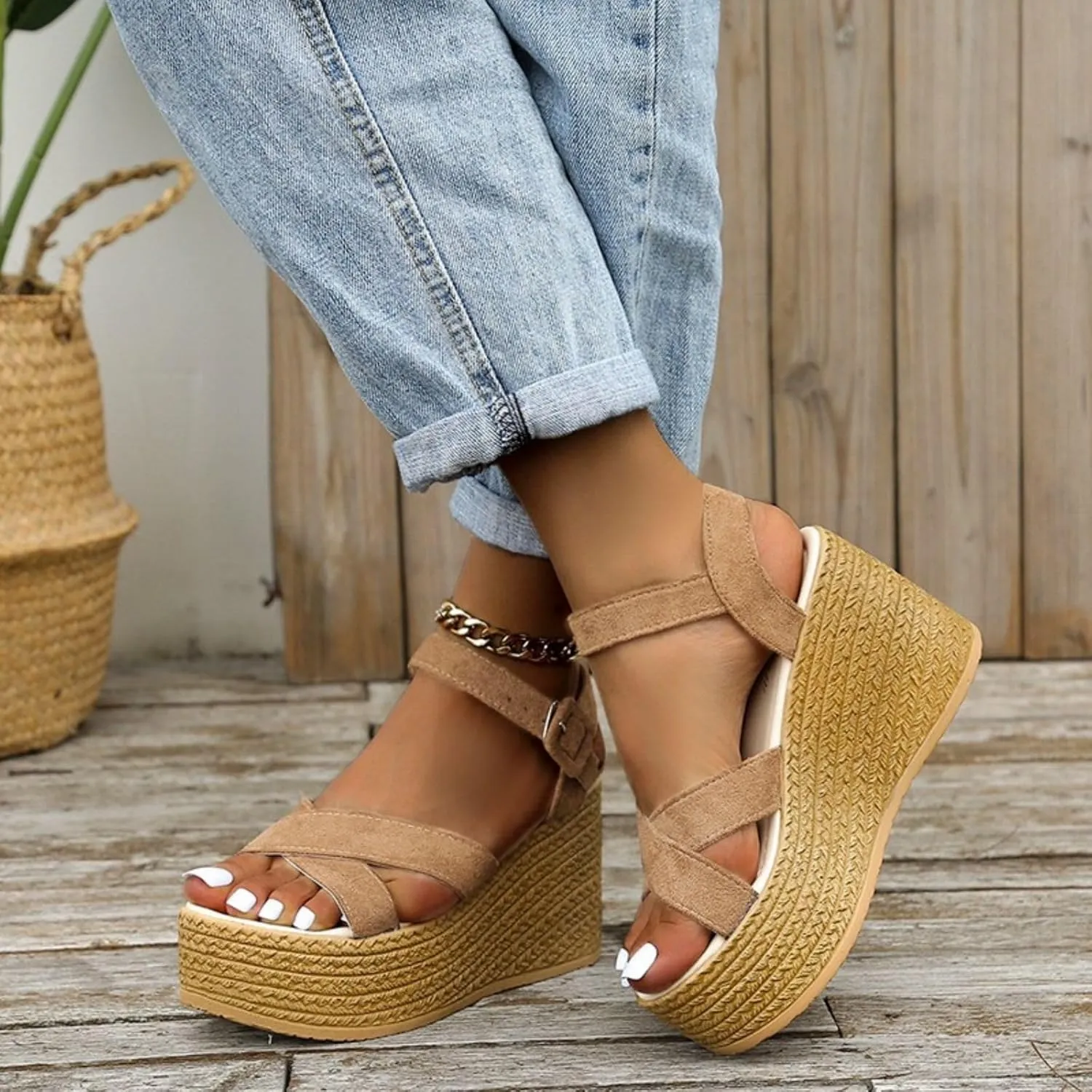 Wedge Sandals for Women Ankle Strap High Heel Platform Open Toe Walking Shoes Cross Band Comfort Wear Dressy Summer Wedges Casual Espadrille 2025 Fashion Breathable Comfortable Sandal