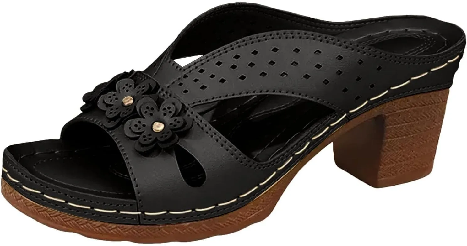 Wedge Sandals for Women Summer Women's Orthopedic Dressy Chunky Heel Sandal Comfortable Dressy Slip-On Open Toe Walking Shoes Casual Slip On Summer Shoes