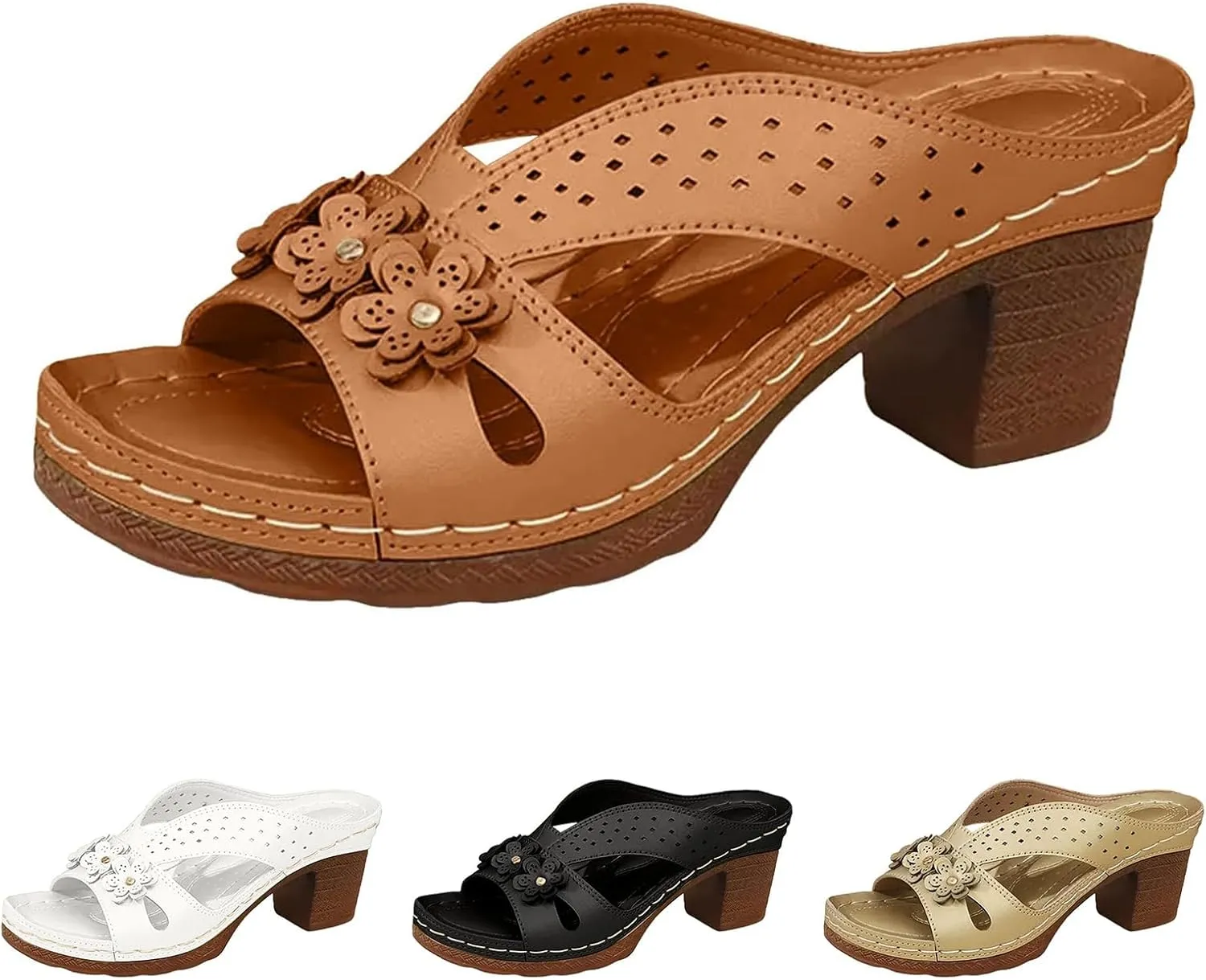 Wedge Sandals for Women Summer Women's Orthopedic Dressy Chunky Heel Sandal Comfortable Dressy Slip-On Open Toe Walking Shoes Casual Slip On Summer Shoes