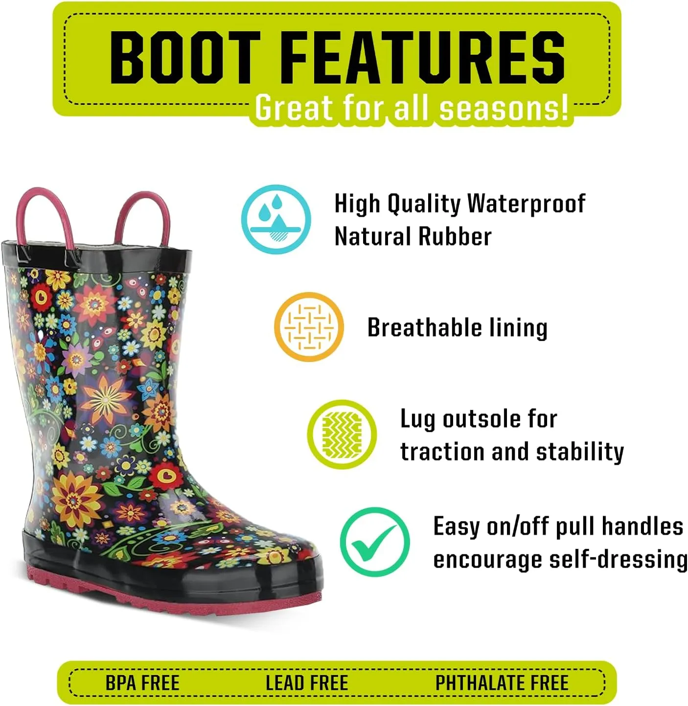 Western Chief Rain Boots with Pull on Handles for Toddlers and Kids - Premium Waterproof Boots for Boys and Girls