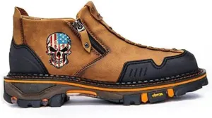 Western Cowboy Boots for Men Boot Embroidery Shoes Square Toe Mid Calf Brown