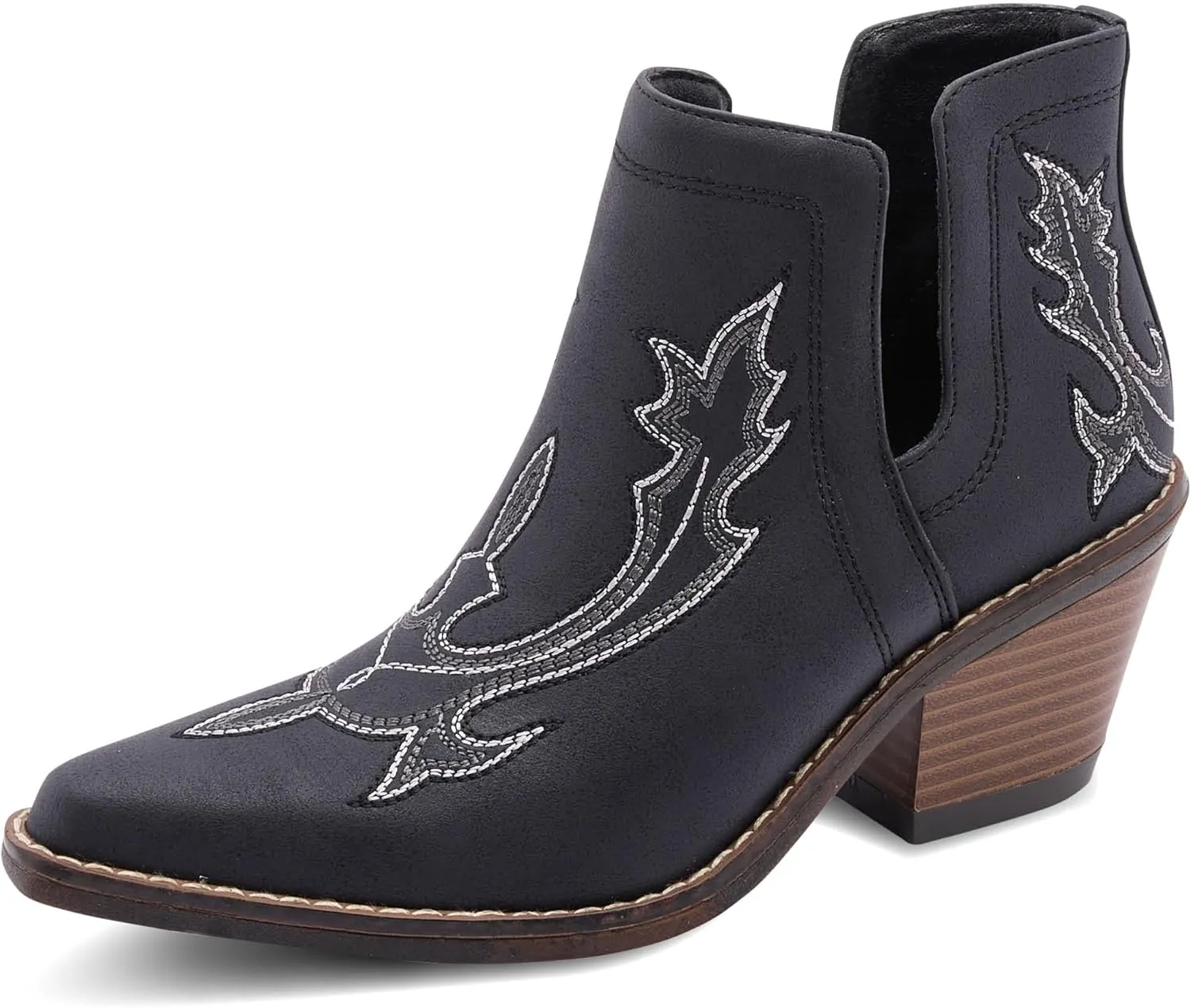 Western Cowboy Boots for Women - Durable Stack Heel and Ankle Style Cowgirl Boots - Comfortable Faux Leather Teen Girls & Women's Ankle Boots & Booties