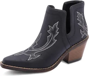 Western Cowboy Boots for Women - Durable Stack Heel and Ankle Style Cowgirl Boots - Comfortable Faux Leather Teen Girls & Women's Ankle Boots & Booties