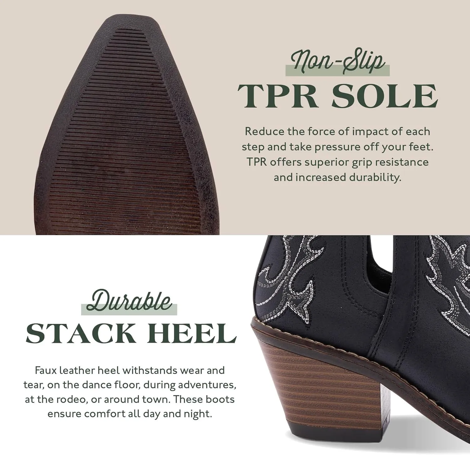 Western Cowboy Boots for Women - Durable Stack Heel and Ankle Style Cowgirl Boots - Comfortable Faux Leather Teen Girls & Women's Ankle Boots & Booties