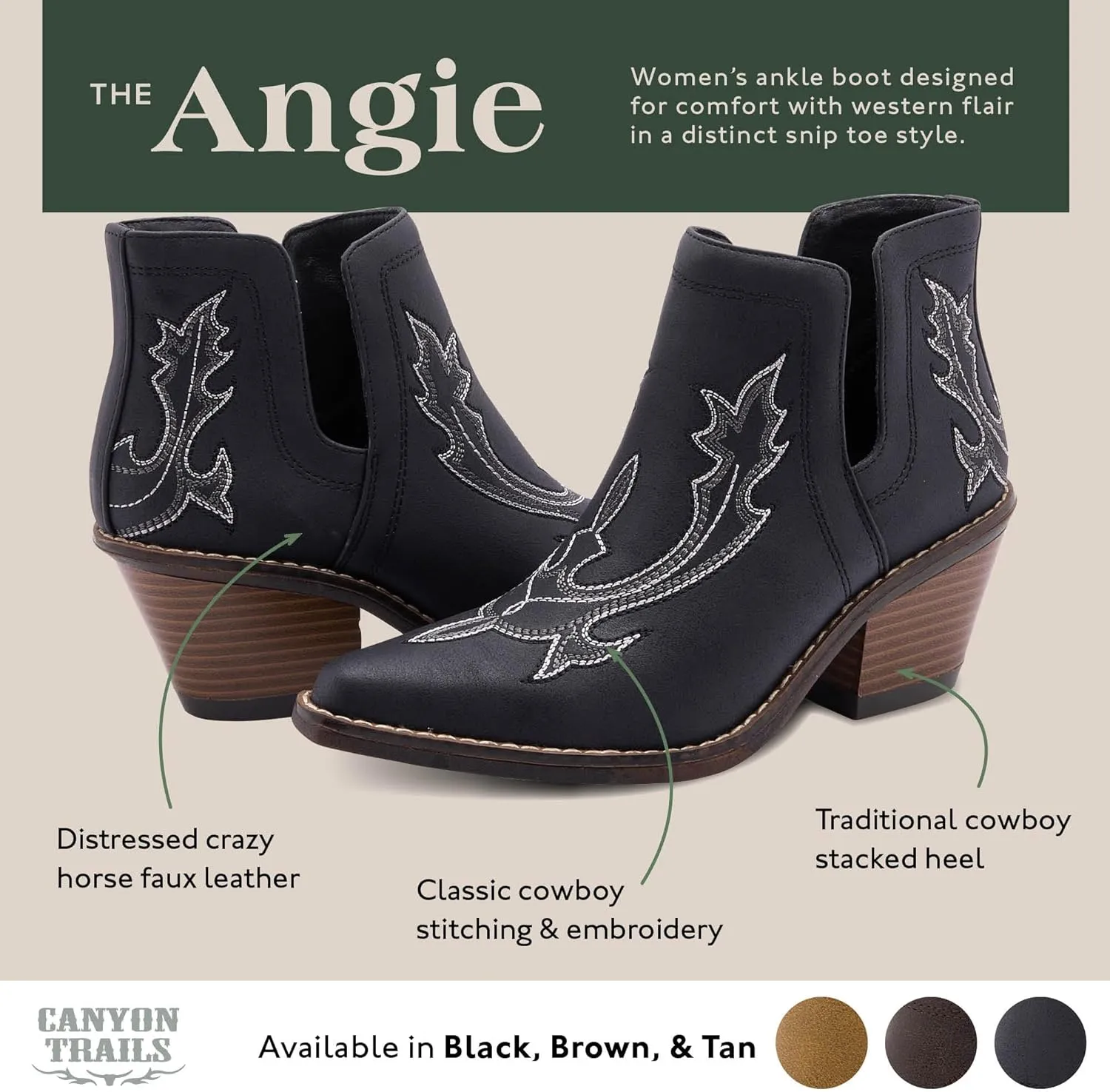 Western Cowboy Boots for Women - Durable Stack Heel and Ankle Style Cowgirl Boots - Comfortable Faux Leather Teen Girls & Women's Ankle Boots & Booties