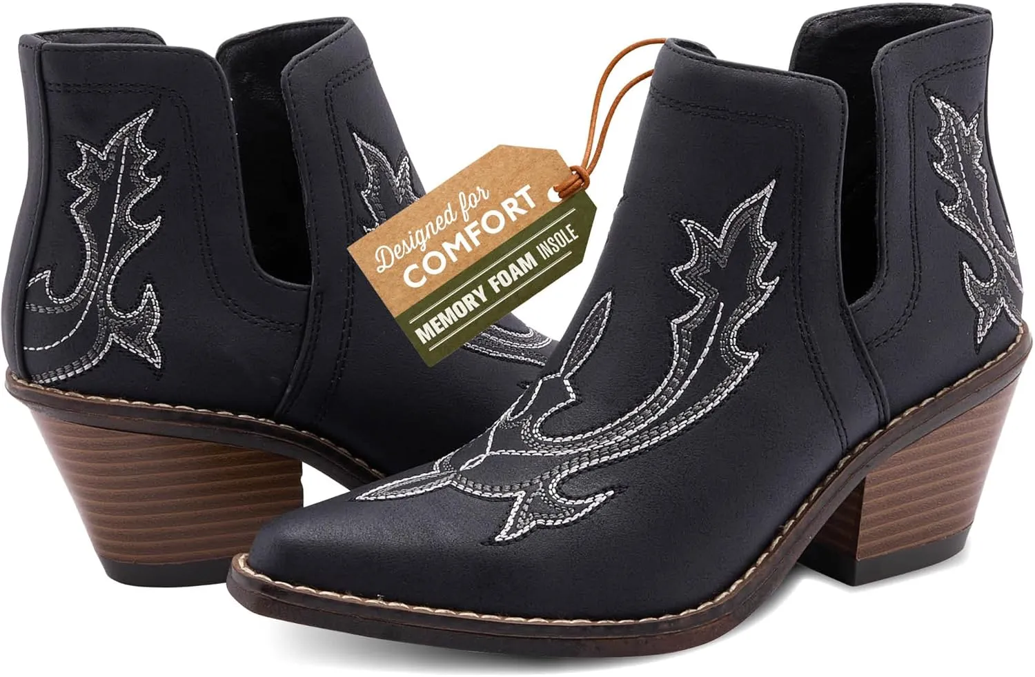 Western Cowboy Boots for Women - Durable Stack Heel and Ankle Style Cowgirl Boots - Comfortable Faux Leather Teen Girls & Women's Ankle Boots & Booties