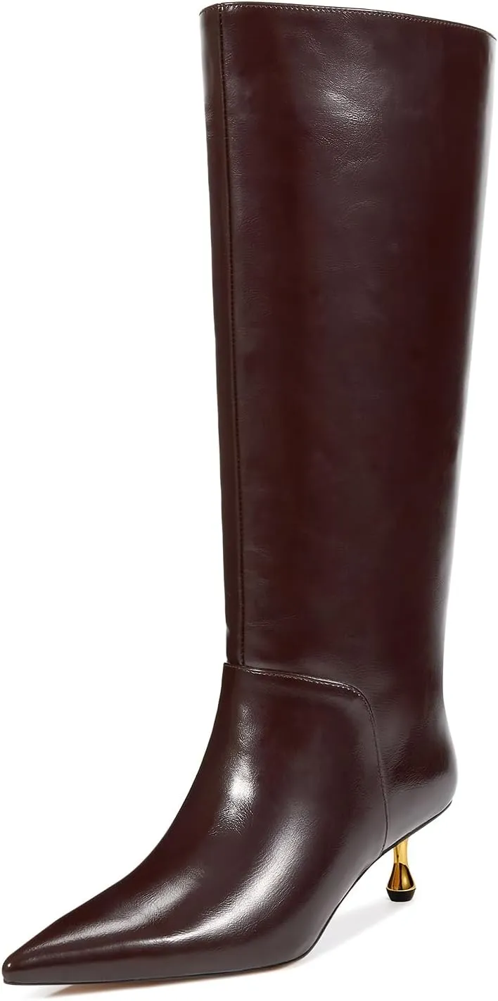 wetkiss Knee High Boots for Women Low Stiletto Drop Heel Boots Pointed Toe Long Boots Fashion Dress Tall Boots Party Date Festival