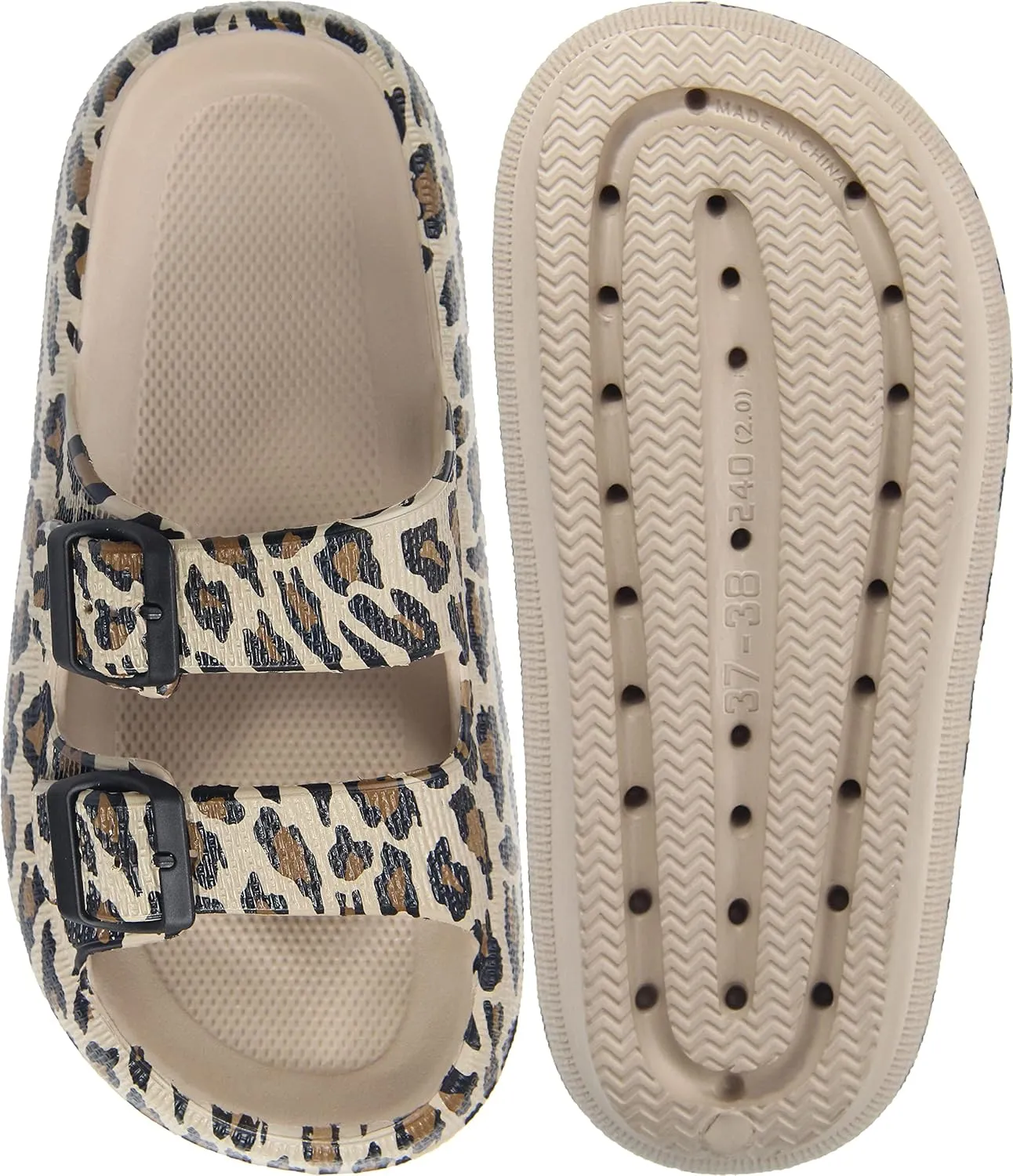 Weweya Sandals for Women and Men - Pillow Slippers - Double Buckle Adjustable Slides - EVA Flat Sandals