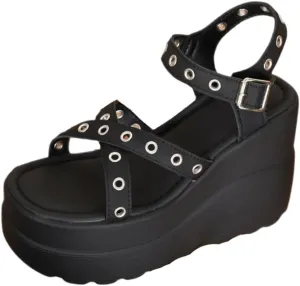 Whimsy Goth Shoes Emo Rave Grunge Platform Wedge Sandals Women Girls Plus Size Church - Cute Neutral Retro Trendy Causal Comfortable Walking Lightweight Running Standing All Day Birthday Gifts