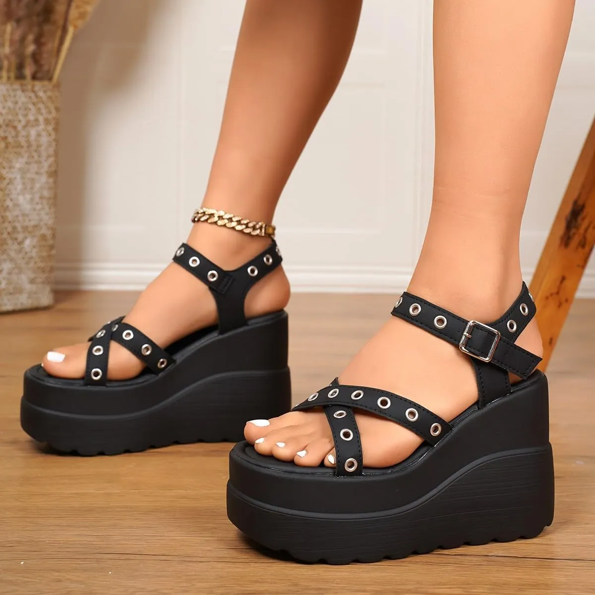 Whimsy Goth Shoes Emo Rave Grunge Platform Wedge Sandals Women Girls Plus Size Church - Cute Neutral Retro Trendy Causal Comfortable Walking Lightweight Running Standing All Day Birthday Gifts