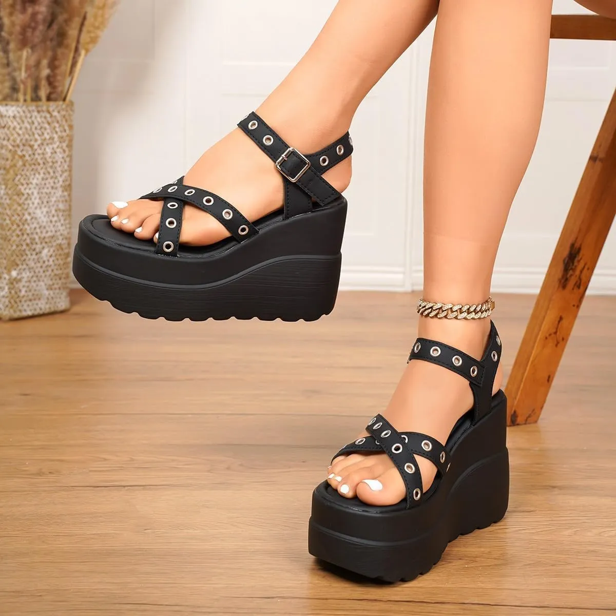 Whimsy Goth Shoes Emo Rave Grunge Platform Wedge Sandals Women Girls Plus Size Church - Cute Neutral Retro Trendy Causal Comfortable Walking Lightweight Running Standing All Day Birthday Gifts
