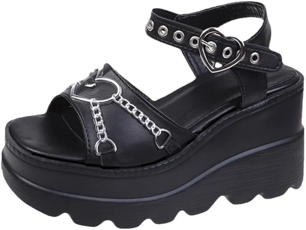 Whimsy Goth Shoes Emo Rave Grunge Platform Wedge Sandals Women Girls Plus Size Church - Retro Neutral Trendy Cute Causal Comfortable Walking Lightweight Running Standing All Day Birthday Gifts