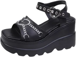 Whimsy Goth Shoes Emo Rave Grunge Platform Wedge Sandals Women Girls Plus Size Church - Retro Neutral Trendy Cute Causal Comfortable Walking Lightweight Running Standing All Day Birthday Gifts