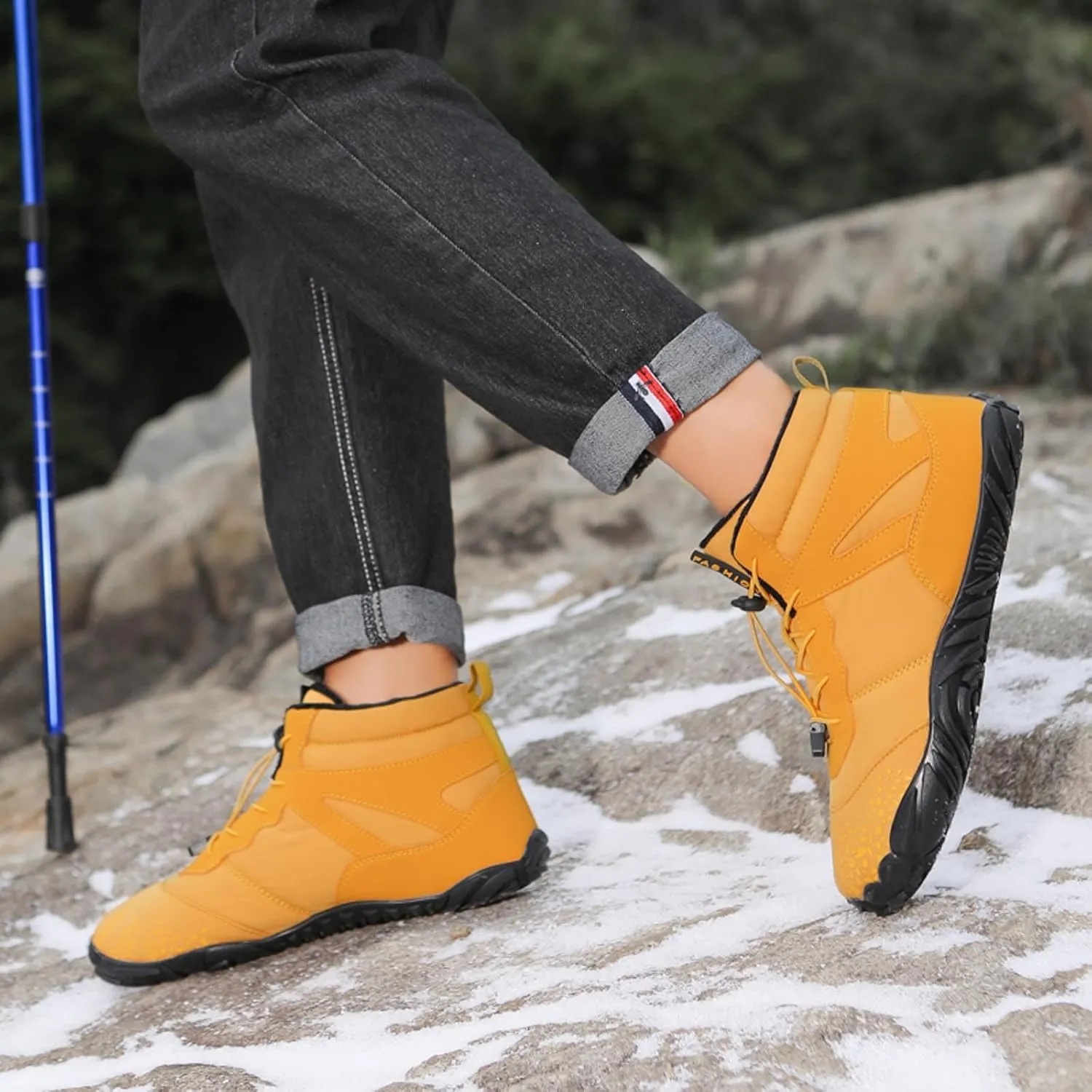 Winter Barefoot Shoes Mens Wide Toe Box Trail Runner Womens Minimalist Zero Drop Sole Walking Shoes Casual Hiking Cotton Boots Sneakers