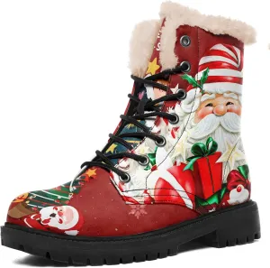 Winter Boots for Women, Custom Christmas Boots Santa Claus Print Ladies Fur Lined Lace up Ankle Boots Comfortable Warm Winter Snow Shoes Outdoor Christmas Gift