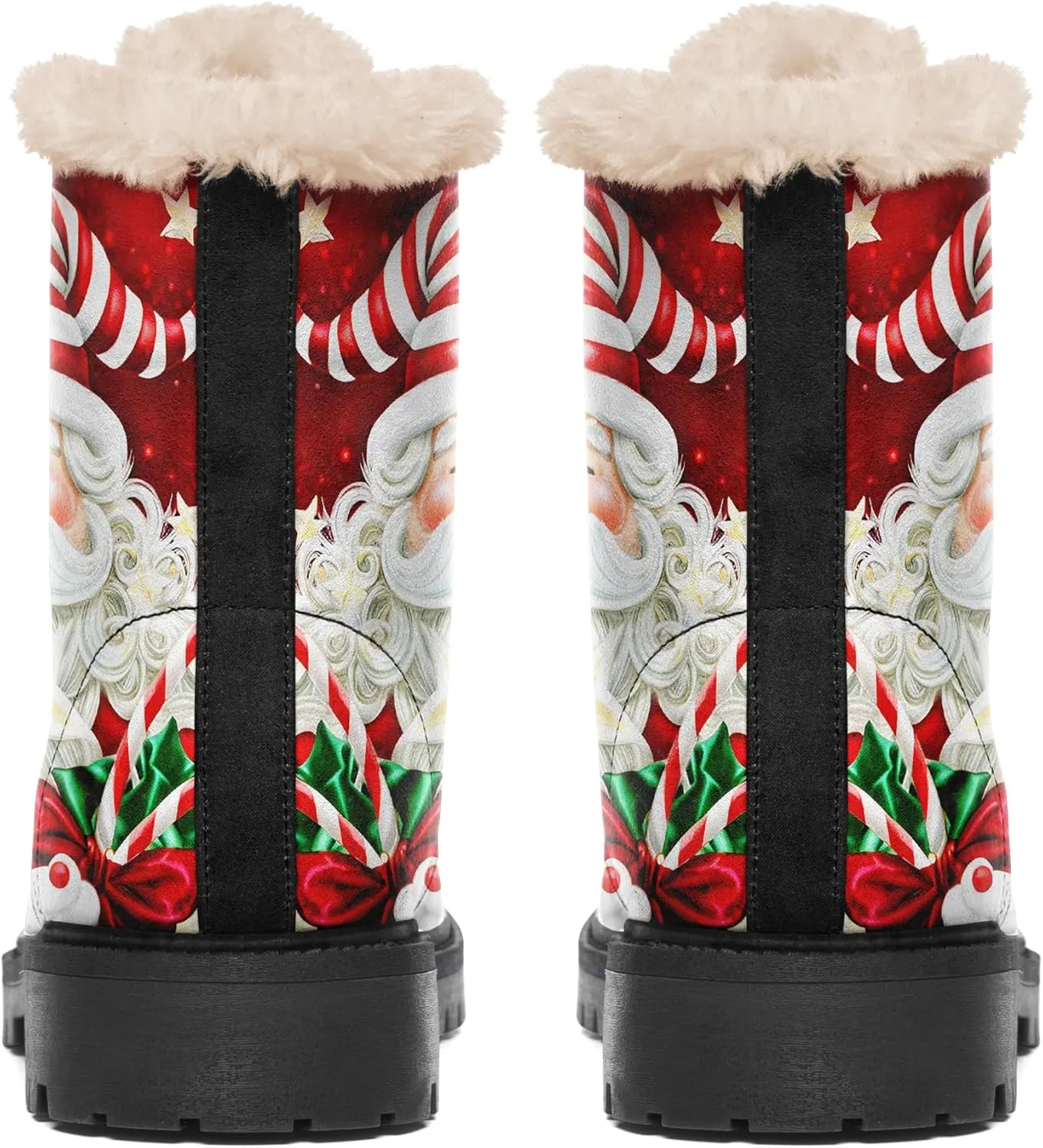 Winter Boots for Women, Custom Christmas Boots Santa Claus Print Ladies Fur Lined Lace up Ankle Boots Comfortable Warm Winter Snow Shoes Outdoor Christmas Gift