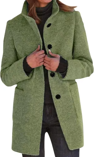 Winter Long Pea Coats for Women Wool Blend Stand Collar Single Breasted Blazer Jacket 2025 Casual Peacoat Overcoat