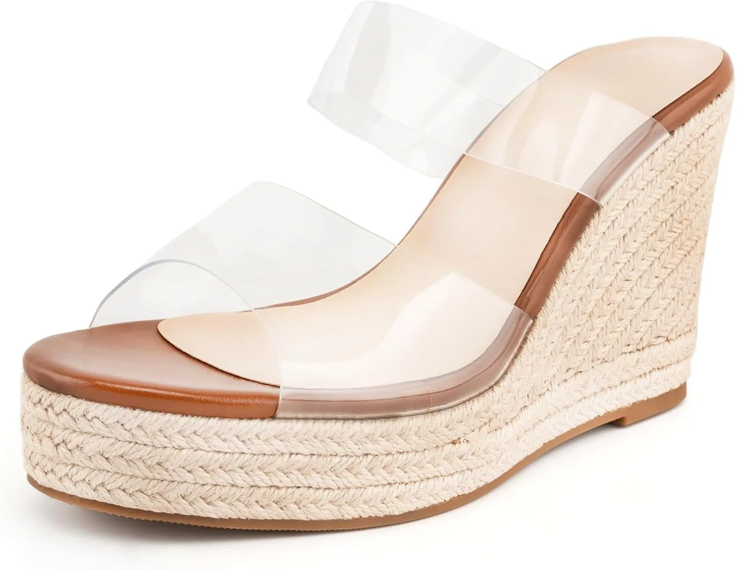 WIRALOMI Women Clear Wedge Heel Sandals Slip On Espadrilles Platform Sandals Slide Summer Beach Crystal Mules Sandals