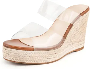 WIRALOMI Women Clear Wedge Heel Sandals Slip On Espadrilles Platform Sandals Slide Summer Beach Crystal Mules Sandals