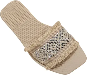 Women Bohemian Square Toe Slipper Solid Smash Lounge Sandal Slip on Summer Spring Slide Non-Slip Casual Flat