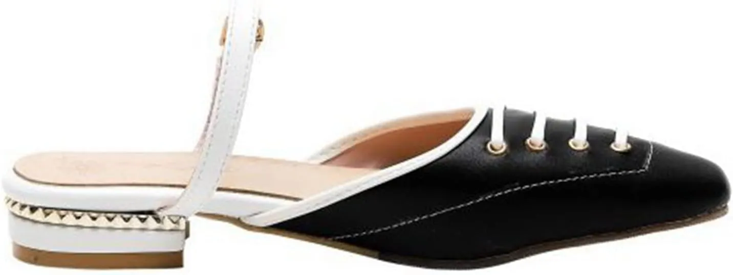 Women Fashion Low Heel Dress Mules Adjustable Buckle Patchwork Square Toe Slip on Backless Slides