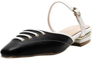 Women Fashion Low Heel Dress Mules Adjustable Buckle Patchwork Square Toe Slip on Backless Slides