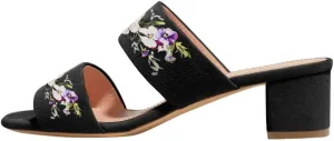 Women Open Toe Low Heel Slide Sandals Two Piece Block Pumps Floral Casual Mules Shoes