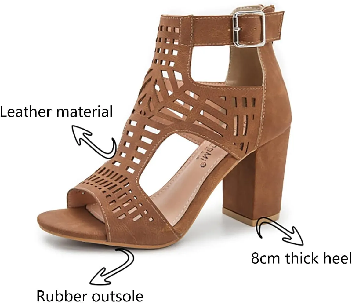 Women Open Toe Sandal Dressy Summer Chunky Block High Heel Shoes Hollow Out Heeled Ankle Straps Dress Pumps Shoes 2025