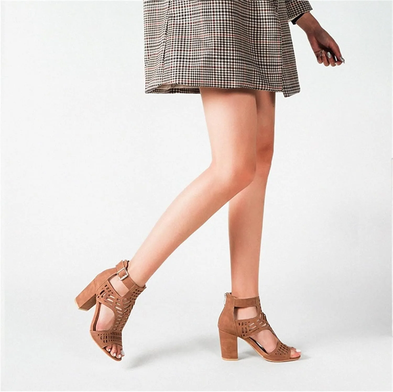 Women Open Toe Sandal Dressy Summer Chunky Block High Heel Shoes Hollow Out Heeled Ankle Straps Dress Pumps Shoes 2025