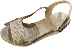 Women Open Toe Sandals Ladies Fashion Summer Open Toe Straw Rope Upper Wedge Heel Thick Sole Sandals