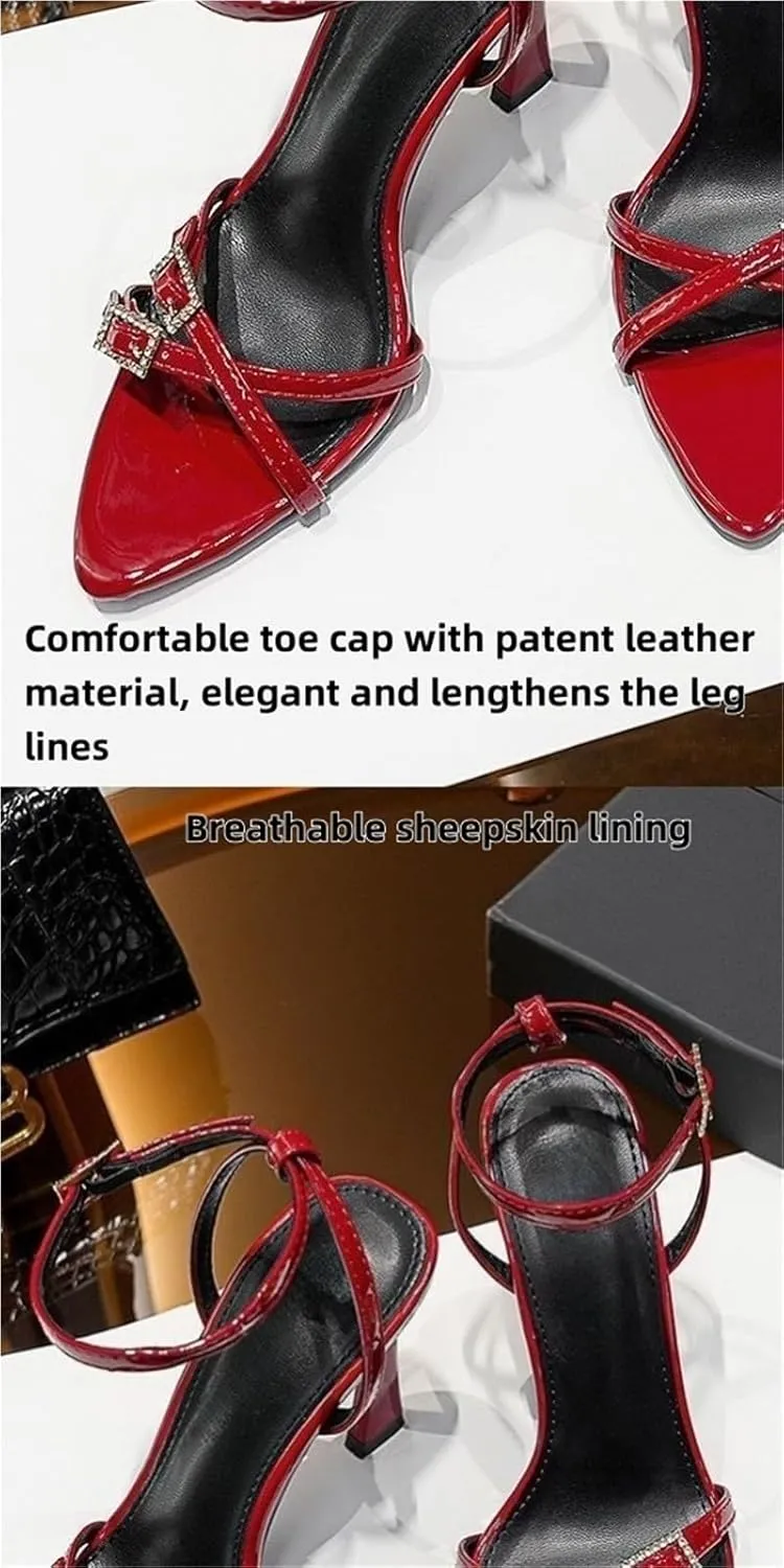 Women Sandal Stiletto Heels Ankle Strap Buckle Open Toe Leather Heeled Sandals For Party Night Wedding Work Dressy Formal