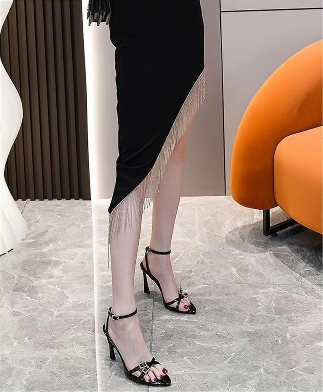Women Sandal Stiletto Heels Ankle Strap Buckle Open Toe Leather Heeled Sandals For Party Night Wedding Work Dressy Formal