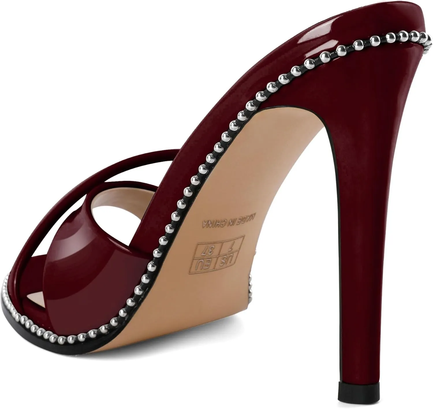 Women Stilettos High Heels Mules Open Round Toe Sandals Slip-on Comfort Sexy Dress Beaded Pumps Sandals Evening Party Prom 4 Inch Heeled Sandals