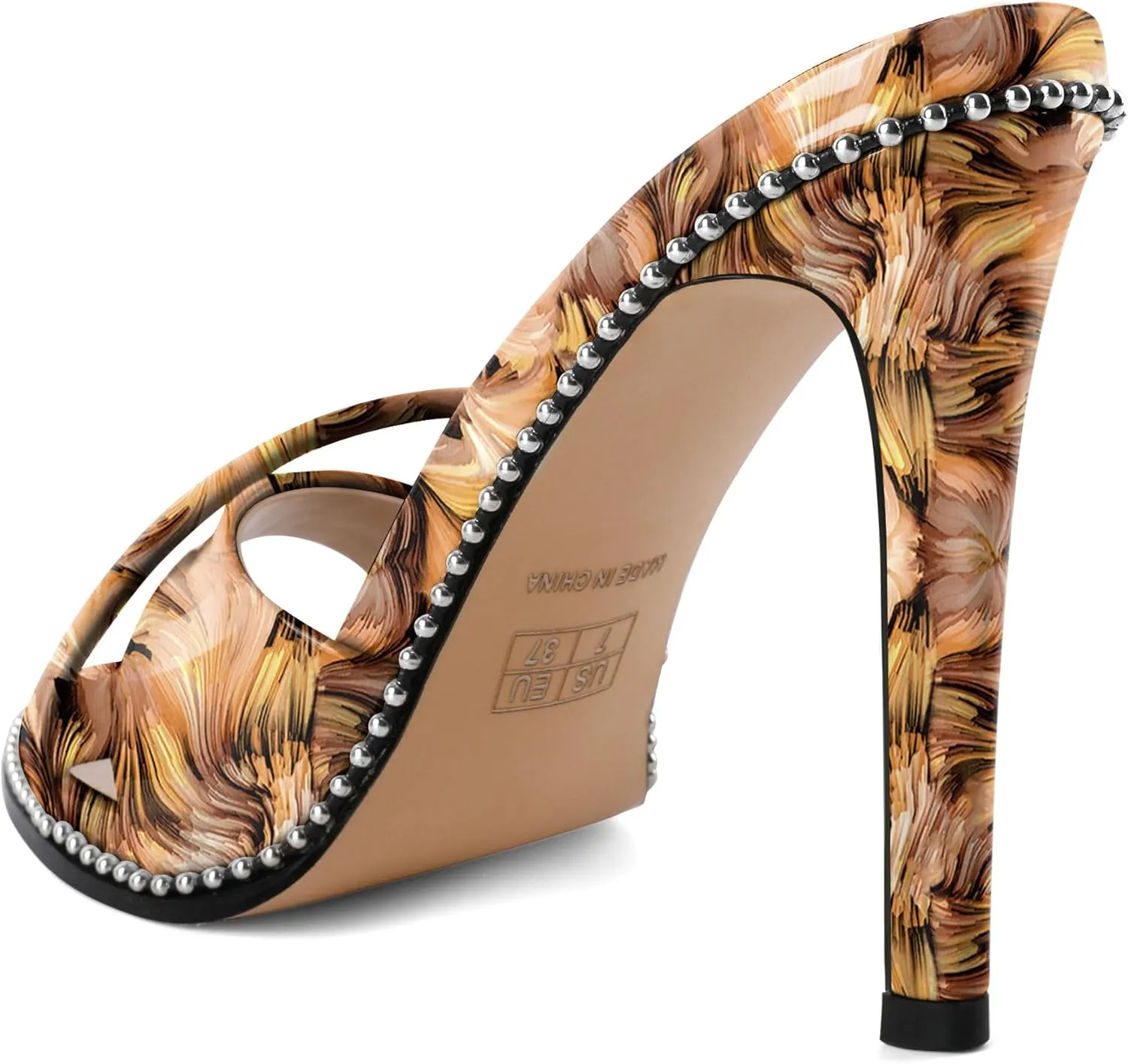 Women Stilettos High Heels Mules Open Round Toe Sandals Slip-on Comfort Sexy Dress Beaded Pumps Sandals Evening Party Prom 4 Inch Heeled Sandals