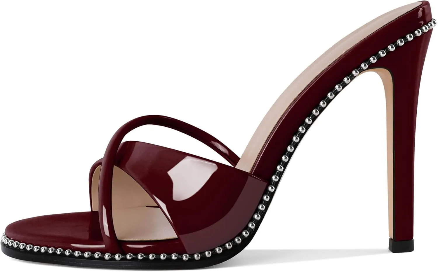 Women Stilettos High Heels Mules Open Round Toe Sandals Slip-on Comfort Sexy Dress Beaded Pumps Sandals Evening Party Prom 4 Inch Heeled Sandals